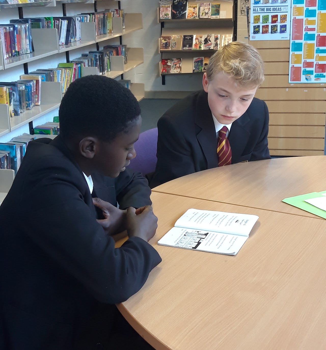 Pupils reading a book together